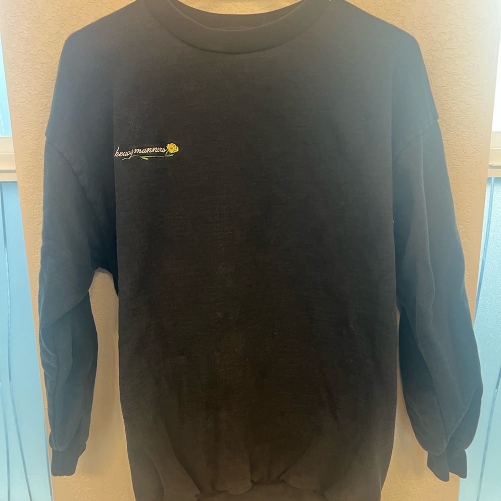 Heavy Manners Black Crewneck Sweater with Ribbed Details